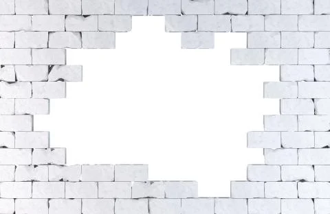 Brick wall with a large hole. Isolated. Contains clipping path Ilustración de archivo
