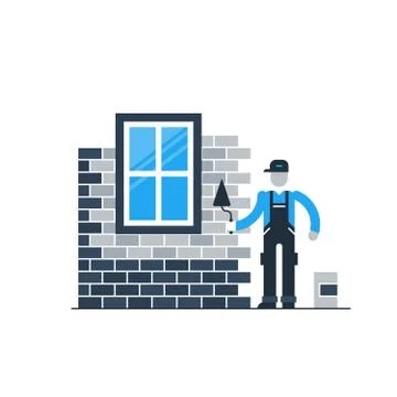 Brick wall layer worker with window Illustrazione stock