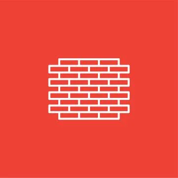 Brick Wall Line Icon On Red Background. Red Flat Style Vector Illustration. Stock Illustration