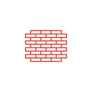 Brick Wall Line Red Icon On White Background. Red Flat Style Vector Illustration Stock Illustration