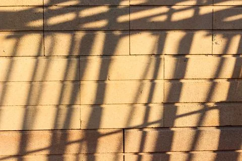 Brick wall with lines formed by shadows Stock Photos