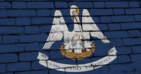 A brick wall with the louisiana state flag of the United States of America Video stock 337429648