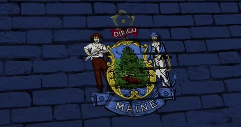 A brick wall with the maine state flag of the United States of America Stock Footage 337429723