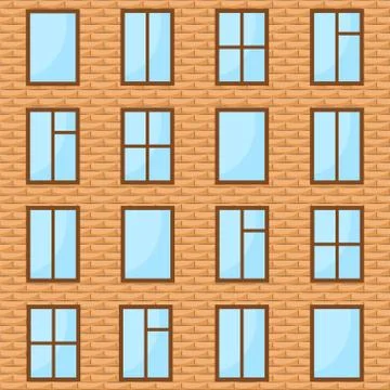 Brick wall with many windows as background, stock vector illustration Stock Illustration
