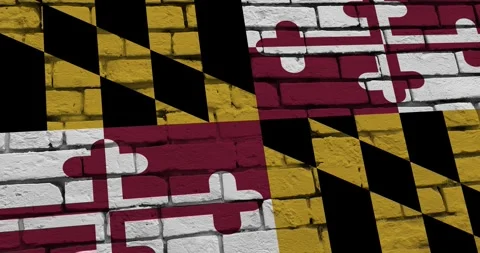 A brick wall with the maryland state flag of the United States of America Stock Footage 337429774