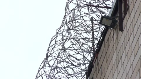 Brick wall with messy barbed wires. Symbol of the daydream on the liberty Video stock 196269067