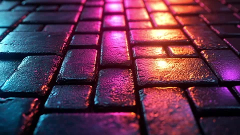 Brick wall with neon lights in a seamless loop animation Stock Footage 308463992