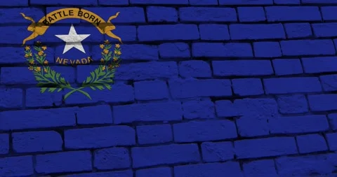 A brick wall with the nevada state flag of the United States of America Stock Footage 337429908