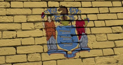 Brick wall with the new jersey state flag of the United States of America Video stock 337429976