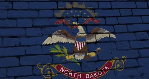 Brick wall with the north dakota state flag of the United States of America Stock Footage 337429884