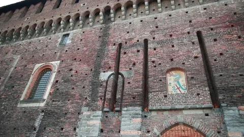 The brick wall of the old castle Stock Footage 128732440