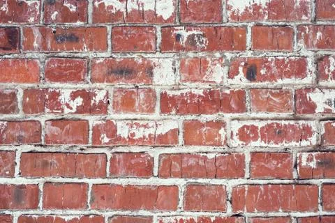 Brick wall, old texture of red stone blocks. Background. Stock Photos