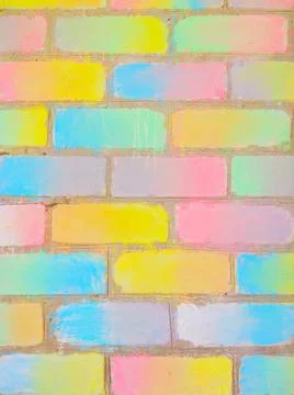 Brick wall painted with colored chalk. Gradient. Background. 스톡 사진