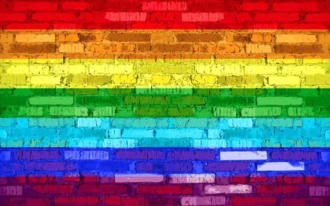 Brick wall with painted flag of LGBT. Stock Illustration