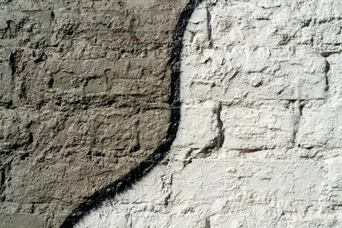Brick wall painted white. Background texture. Brick wall painted white. Ba... 写真素材
