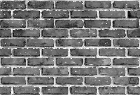 Brick wall pattern. Black and white monochrome ink or watercolor background 스톡 일러스트