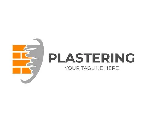Brick wall with plaster or plastering, logo design Stock Illustration