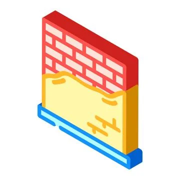 Brick wall plastering renovation construction isometric illustration Stock Illustration
