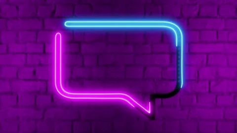 Brick wall with purple background and glowing neon lights with magenta purpl Stock Footage 255723252