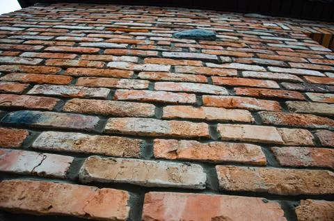 Brick wall with red brick, red brick background. Stock-Fotos