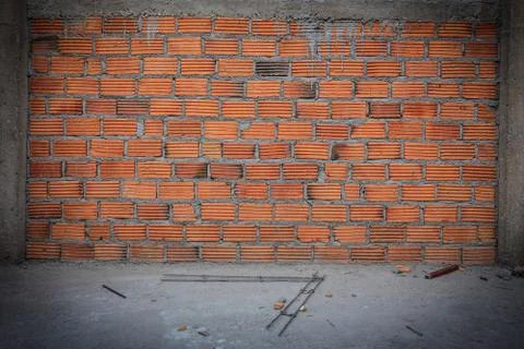 Brick wall in residential building construction site Foto stock