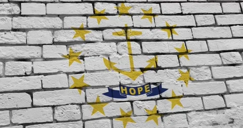 A brick wall with the Rhode Island state flag of the United States of America Video stock 337431259