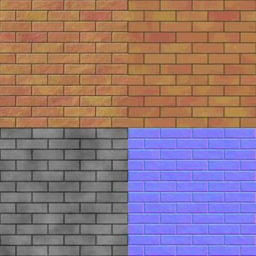 Brick wall seamless generated hires texture (with diffuse, bump and normal ma Stock Illustration