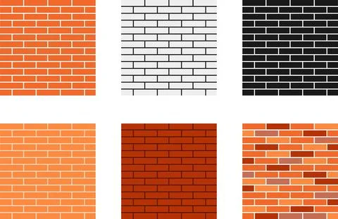 Brick wall seamless pattern set with red orange white and black colors flat. Stockillustratie