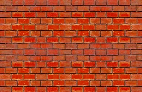 Brick wall set of horizontal red stones endless row of old weather-beaten bas Stock Photos