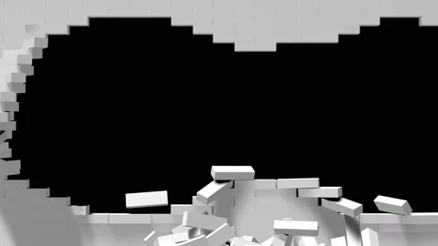 Brick wall smooth texture demolish two punches 3D animation Stock Footage 150181147