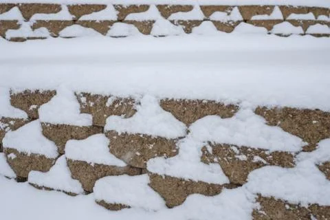 Brick wall with snow Stock Photos