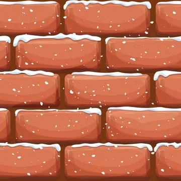 Brick wall with snow, stone bricks, rock surface in cartoon style, winter Stock Illustration