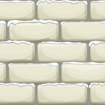 Brick wall with snow, stone bricks, rock surface in cartoon style, winter Stock Illustration