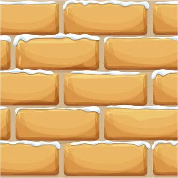 Brick wall with snow, stone bricks, rock surface in cartoon style, winter Illustrazione stock