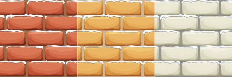 Brick wall with snow, stone bricks, rock surface in cartoon style, winter Stock Illustration