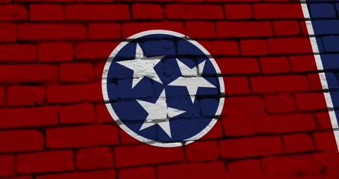 A brick wall with the Tennessee state flag of the United States of America Video stock 337432292