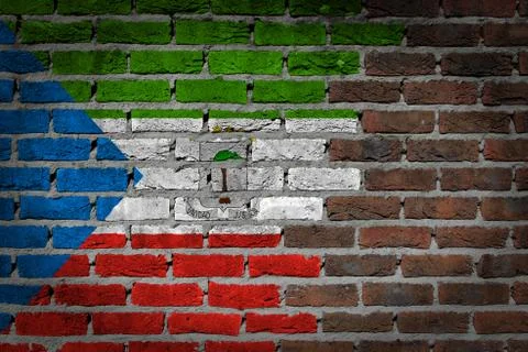 Brick wall texture with flag Foto stock