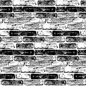 Brick wall texture seamless pattern, black and white for design Illustrazione stock