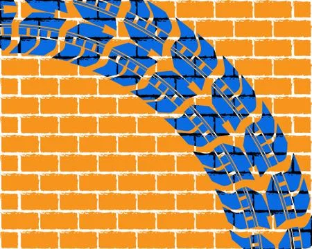 Brick wall with tire design Ilustración de archivo
