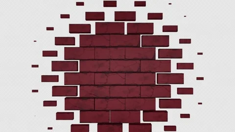 Brick wall transition on a transparent alpha channel background Stock Footage 305445800