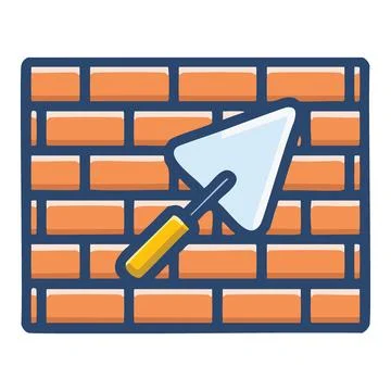 Brick wall trowel construction tool. Illustration of a brick wall with a tr.. Stock Illustration