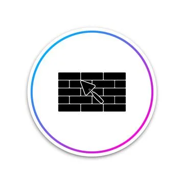 Brick wall with trowel icon isolated on white background. Circle white button イラスト素材