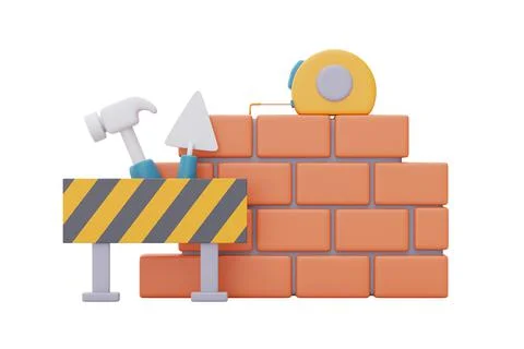 Brick wall with Under construction sign and Construction tools,Happy labour d Illustrazione stock