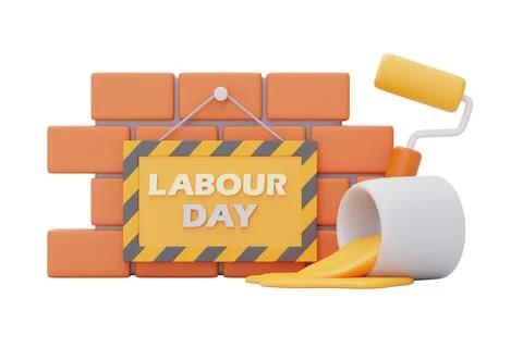 Brick wall with Under construction sign,sponge roller and paint,Construction  Stock Illustration