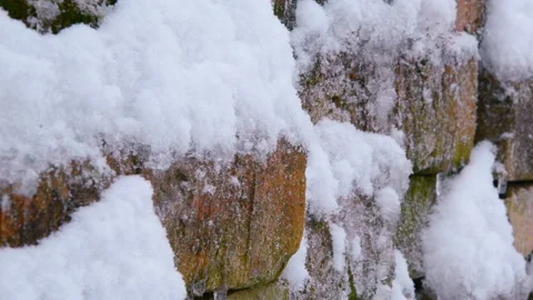 Brick wall under snowfall in the winter. Stock Footage 145022075