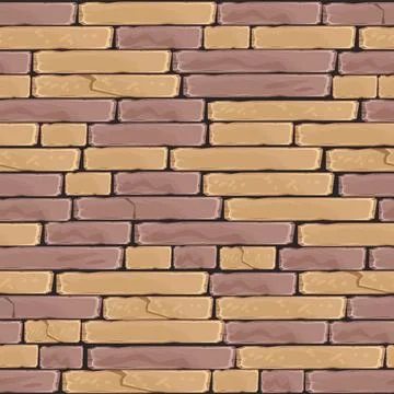 Brick wall vector seamless pattern, red and brown stone tile texture Stock Illustration