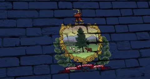 A brick wall with the vermont state flag of the United States of America Vídeo Stock 337432608