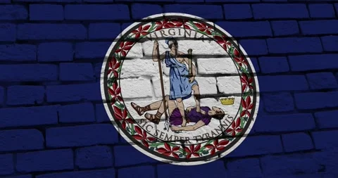 A brick wall with the virginia state flag of the United States of America Видео 337432743