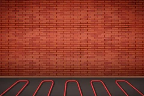 Brick wall with water heating floor Stock Illustration