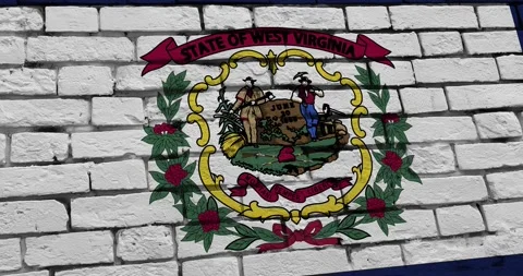 A brick wall with the west Virginia state flag of the United States of America Video stock 337432797
